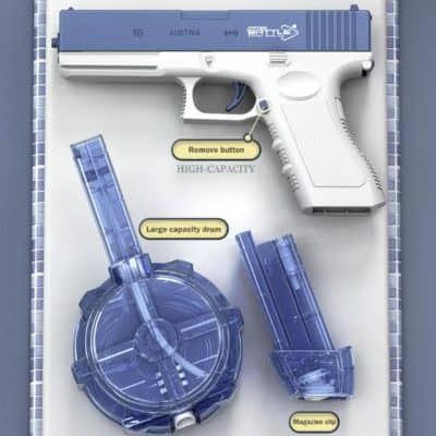 Kids toy gun with high-capacity drum magazine and magazine clip, safe plastic toy pistol for entertainment, perfect for playtime and fun activities.