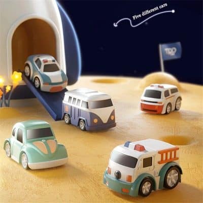 Colorful miniature cars and camper toys suitable for kids' playtime and imaginative activities. Featuring diverse designs and vibrant colors for engaging children's visual and motor skills development.