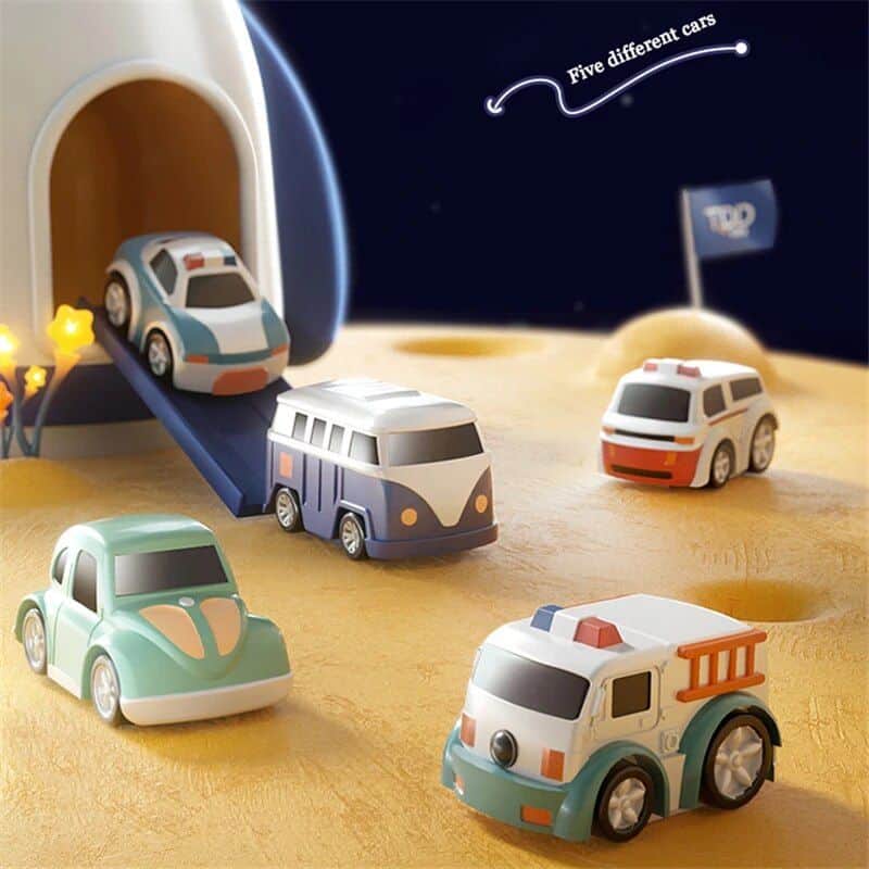Colorful miniature cars and camper toys suitable for kids' playtime and imaginative activities. Featuring diverse designs and vibrant colors for engaging children's visual and motor skills development.