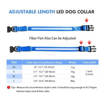 Durable LED dog collar with adjustable length, perfect for maximum comfort and visibility for your pets during walks. High-quality, safe, and stylish accessory.