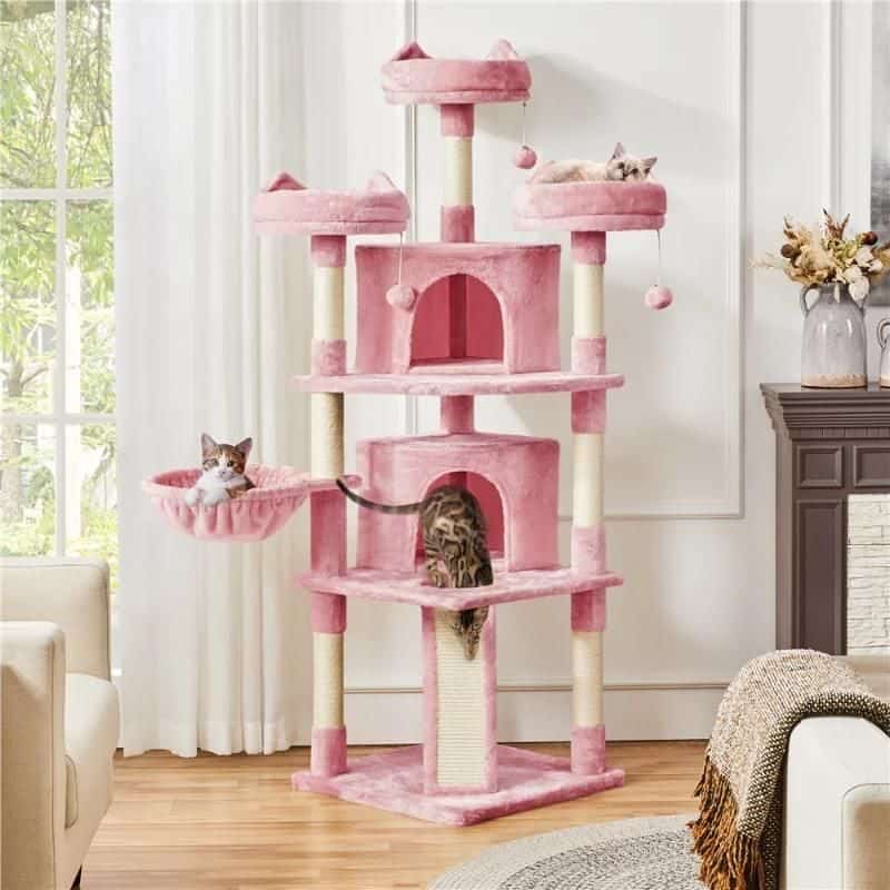 Cat tree tower, multi-level pet condo, and play structure with sisal scratching posts for cats' fun and exercise. Perfect for indoor cats, providing entertainment and a cozy space.