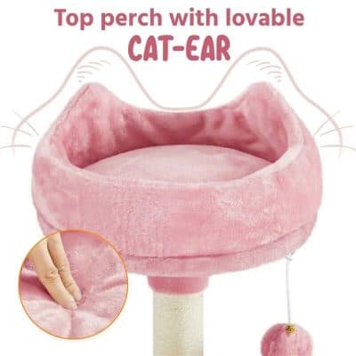 Soft, plush cat perch with charming cat-ear design, ideal for indoor cats to relax and play. Perfect for cozy comfort, with a dangling pom-pom for added entertainment.