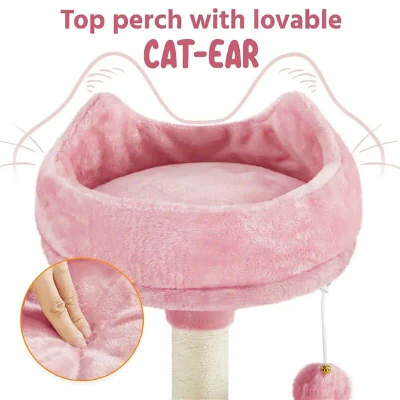 Soft, plush cat perch with charming cat-ear design, ideal for indoor cats to relax and play. Perfect for cozy comfort, with a dangling pom-pom for added entertainment.