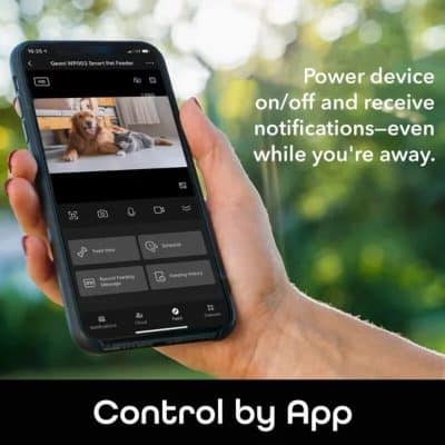 Smart pet feeder monitoring app for convenient remote pet feeding and notifications. Control your pet’s feeding schedule and receive updates via mobile device.