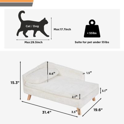 Pet size chart for dogs and cats, including measurements for maximum height and length, suitable for pets under 55 lbs. Accurate sizing guide for pet owners.