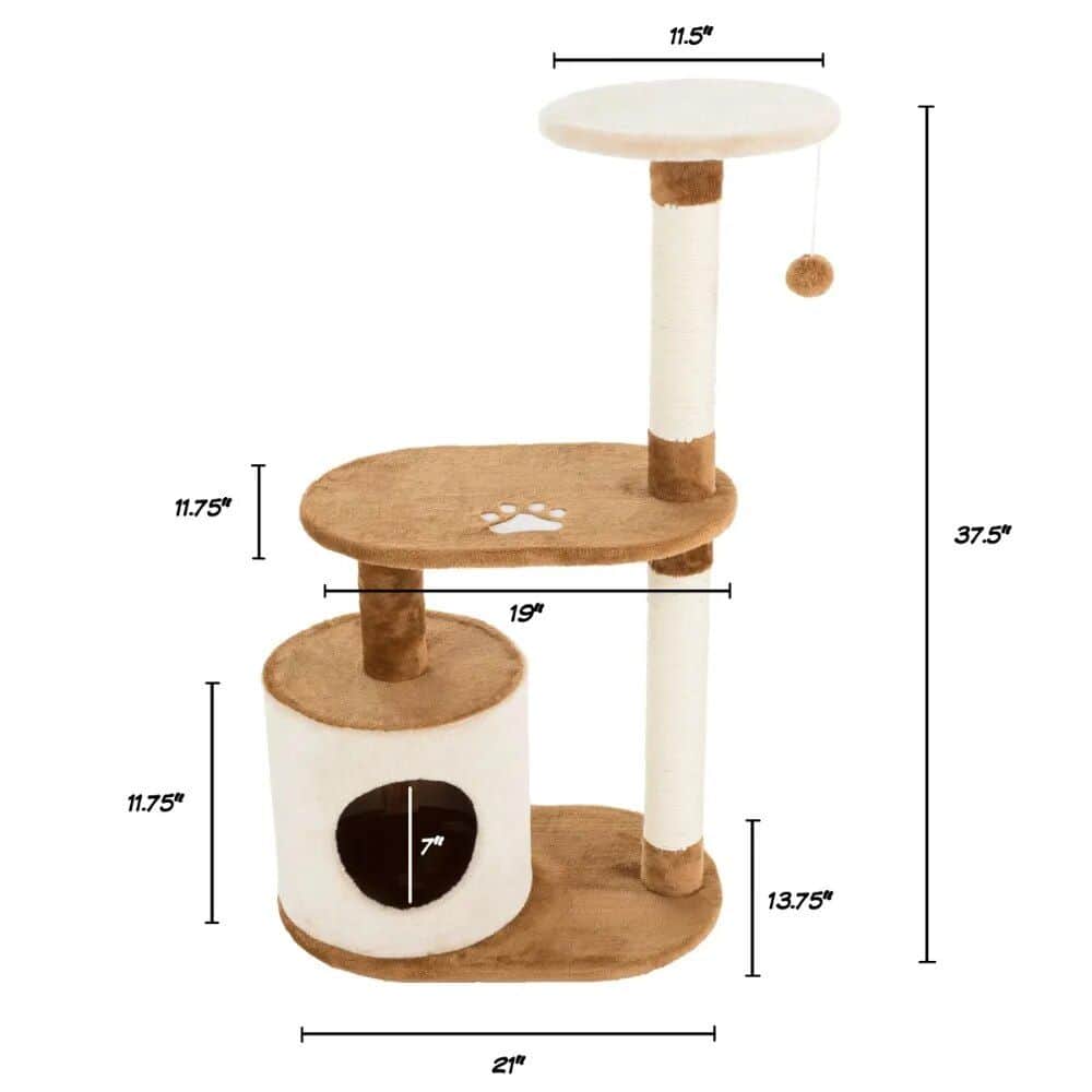 Durable cat tree with scratching post, cozy hideout, and multiple platforms for cats to play, rest, and climb. Perfect for small to medium-sized cats, offering stimulation and comfort.
