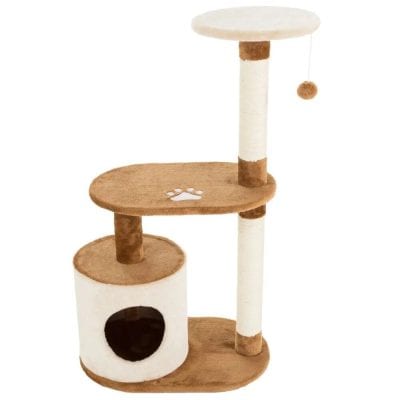 Multi-level cat tree with scratching posts, cozy hideaway, and elevated perches designed for cats, providing endless entertainment and comfort. Perfect for pet owners seeking durable and stylish cat furniture.