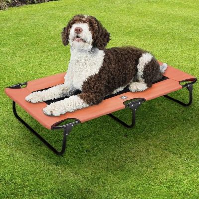 Dog lounge bed ideal for pets, outdoor relaxation, portable comfort, easy to set up, pet furniture, and outdoor pet bed. Perfect for travel, camping, or backyard lounging.