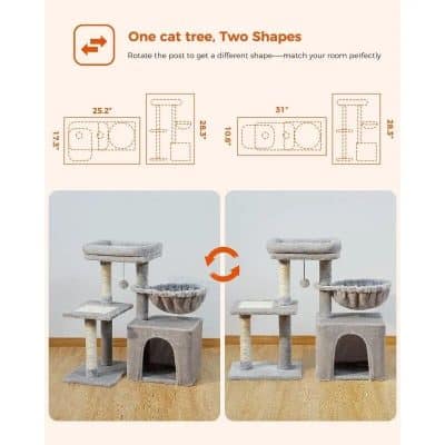 Deluxe multi-level cat tree with varied platforms, scratching posts, and cozy hideouts for cats. Perfect for play, rest, and exercise, enhancing your pet's well-being and entertainment.