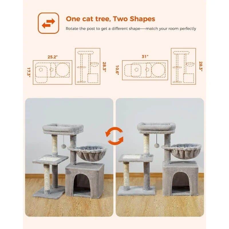 Deluxe multi-level cat tree with varied platforms, scratching posts, and cozy hideouts for cats. Perfect for play, rest, and exercise, enhancing your pet's well-being and entertainment.