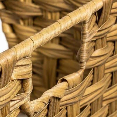 Woven wicker basket with natural textures, perfect for home storage or decoration, showcasing craftsmanship and rustic appeal.