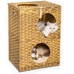 Add stylish, functional cat furniture for your home with our high-quality woven wicker cat condo. Perfect for indoor cats, offering cozy spaces for resting and playing.
