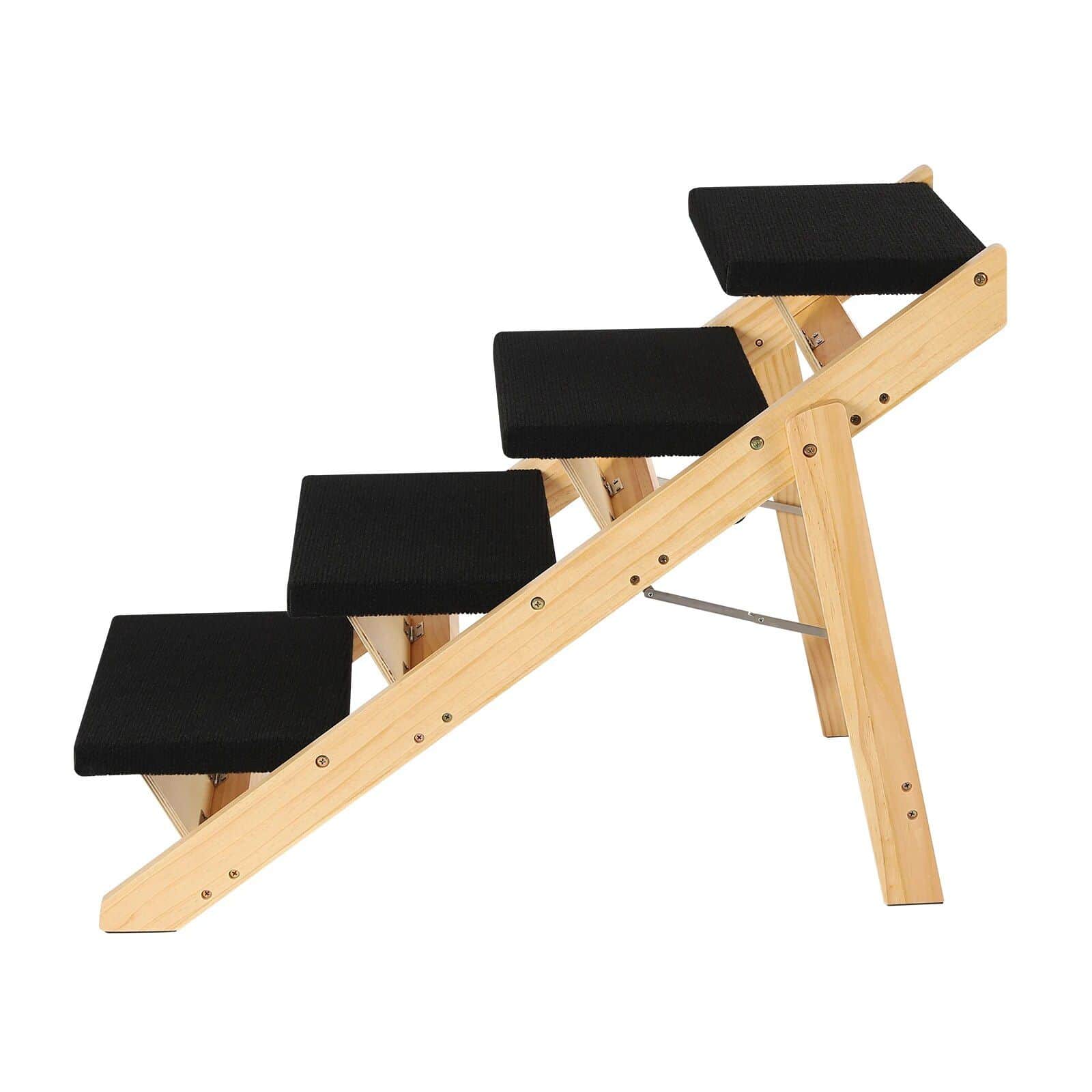 Durable wooden stair stepper with black cushioned steps, ideal for home gym exercise routines and cardiovascular training.