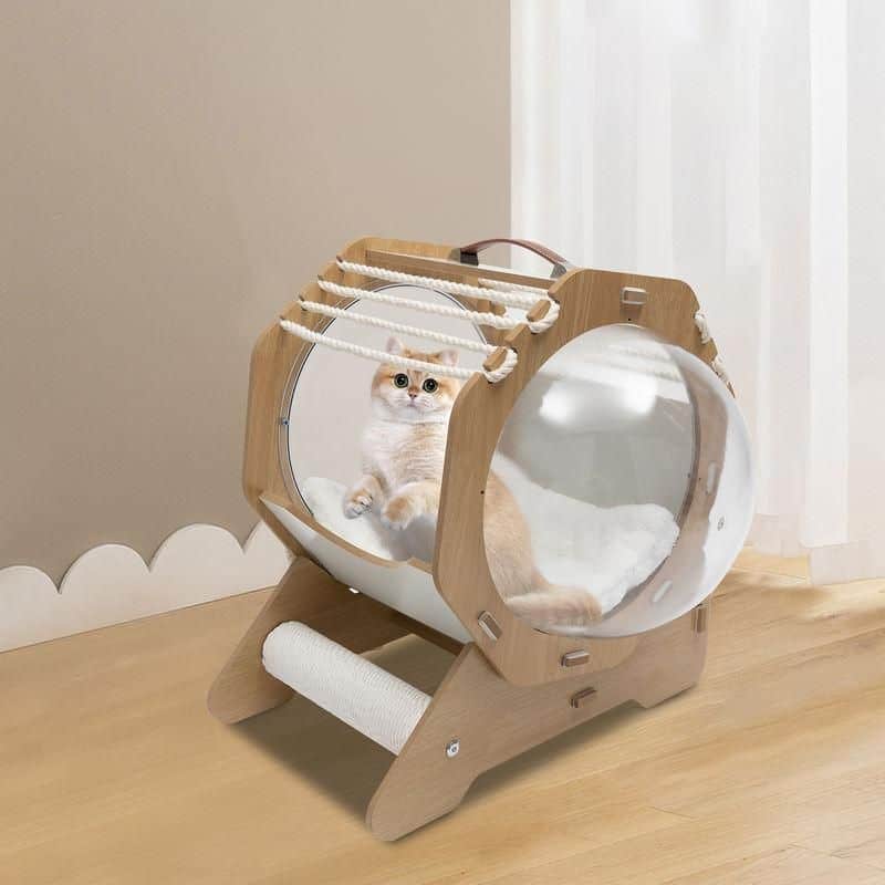 High-quality, eco-friendly hamster wheel with a transparent sphere and wood frame, perfect for indoor cats and small pets. Enhance your pet’s exercise and entertainment with stylish, safe gaming equipment.