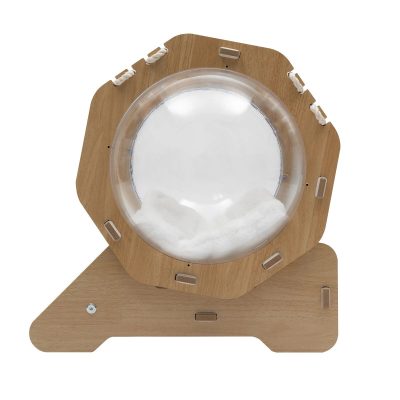 A wooden LED light therapy lamp used in medical and wellness settings for eye health, stress relief, and skin rejuvenation, with adjustable features for personalized treatments.