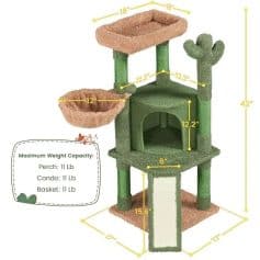 Durable cat condo and perch with sisal scratching post, cozy beds, and multiple levels for climbing and playing. Built for feline fun and comfort.