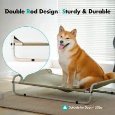 Durable and comfortable pet bed ideal for dogs under 55 lbs, featuring a sturdy double rod frame and ergonomic design for rest and recovery. Perfect for pet owners seeking quality dog accessories.