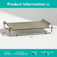Elevated dog bed perfect for pet comfort, featuring durable materials and lightweight design, suitable for small dogs weighing less than 55 lbs, offering a cozy resting place.
