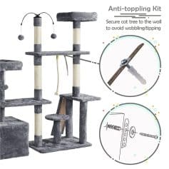 Durable cat furniture with anti-topping kit for wall mounting, preventing wobbling and tipping. Suitable for pet owners seeking sturdy, high-quality cat trees for home or veterinary clinics.