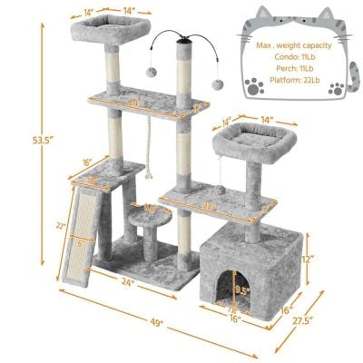 Durable, multi-level cat tree with sisal scratching posts, cozy perches, and a enclosed cubby for cats to relax and play. Perfect for pet owners seeking top-quality cat furniture.
