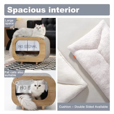 Modern cat furniture with large space, cozy cushions, and digital screens, ideal for comfortable pet lounging and entertainment. Suitable for fat cats and available in double-sided cushions.