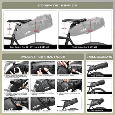 Durable, waterproof saddle bag fitting Monalisa bikes, with detailed mounting instructions for easy installation and secure storage during rides.