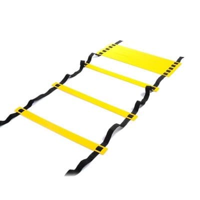High-visibility yellow and black agility speed ladder for sports training and fitness routines. Perfect for improving speed, coordination, and agility for athletes of all levels. Durable and lightweight.