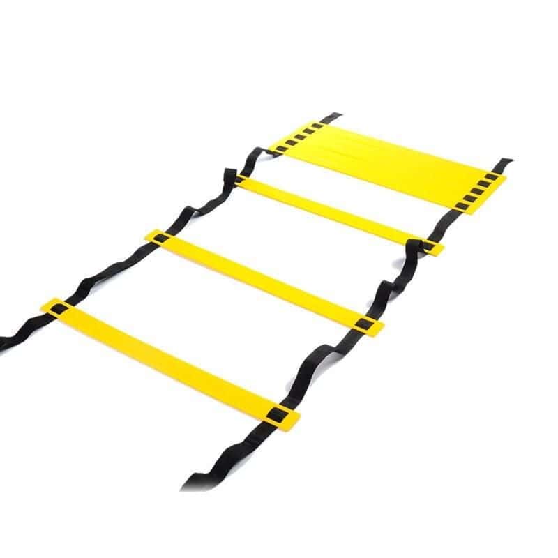 High-visibility yellow and black agility speed ladder for sports training and fitness routines. Perfect for improving speed, coordination, and agility for athletes of all levels. Durable and lightweight.