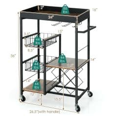 A versatile mobile storage cart featuring spacious shelves, wire baskets, and hooks, ideal for organizing medical or salon supplies. Equipped with sturdy casters for easy mobility and designed for convenience and durability in busy environments.