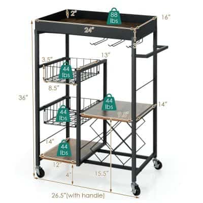 A versatile mobile storage cart featuring spacious shelves, wire baskets, and hooks, ideal for organizing medical or salon supplies. Equipped with sturdy casters for easy mobility and designed for convenience and durability in busy environments.