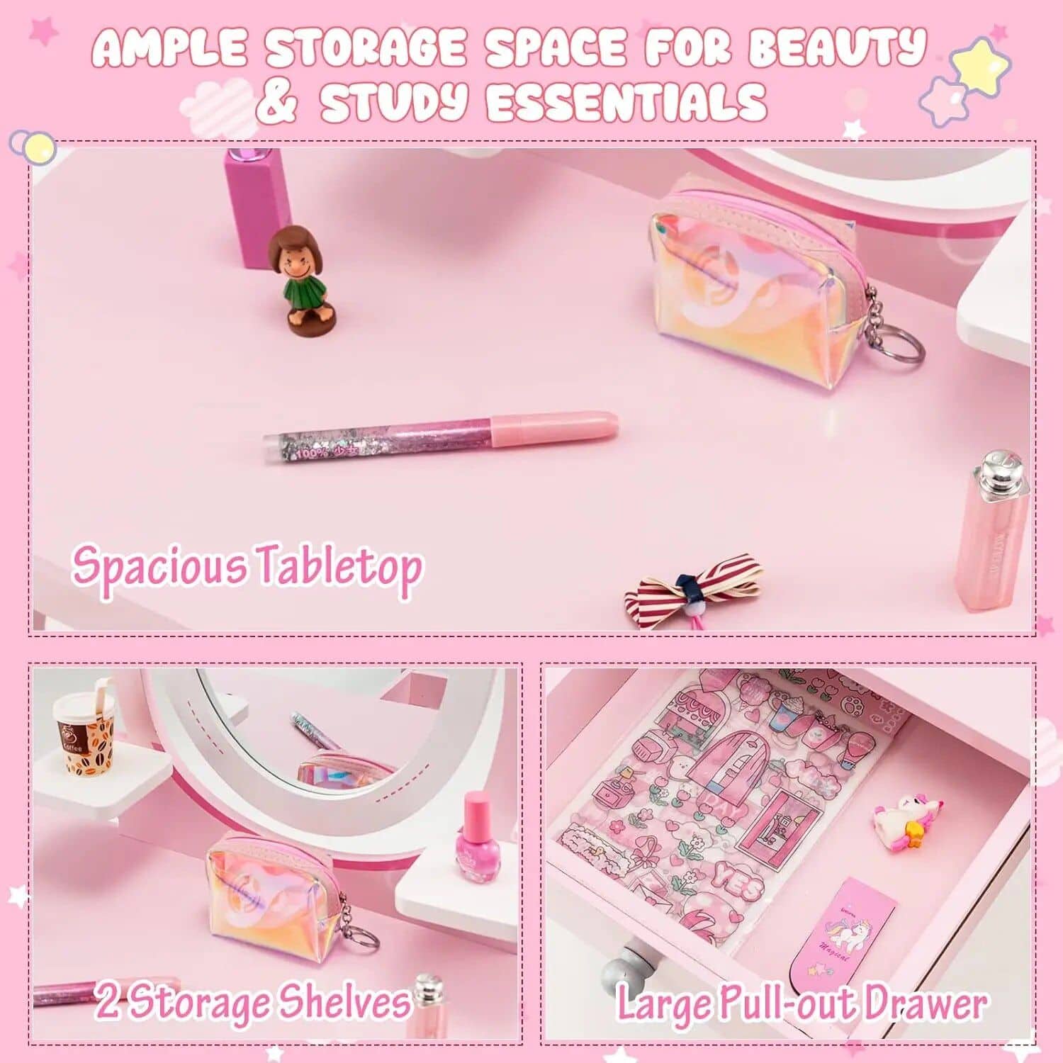 Bright pink storage unit with multiple compartments, ideal for organizing beauty supplies, stationery, and accessories in a cute, room-friendly design.