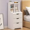 A sleek white bedside chest with multiple drawers and open shelves, perfect for bedroom storage and convenience. Features a minimalist design suitable for stylish, functional bedroom decor.