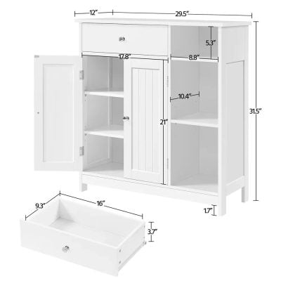 Customizable White Cabinet with Shelves, Drawer, and Doors for Versatile Storage Solutions in Medical, Home, or Office Settings.