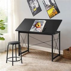 Stylish black art desk with adjustable tilting surface for painting and sketching, ideal for artists, students, and creative spaces.