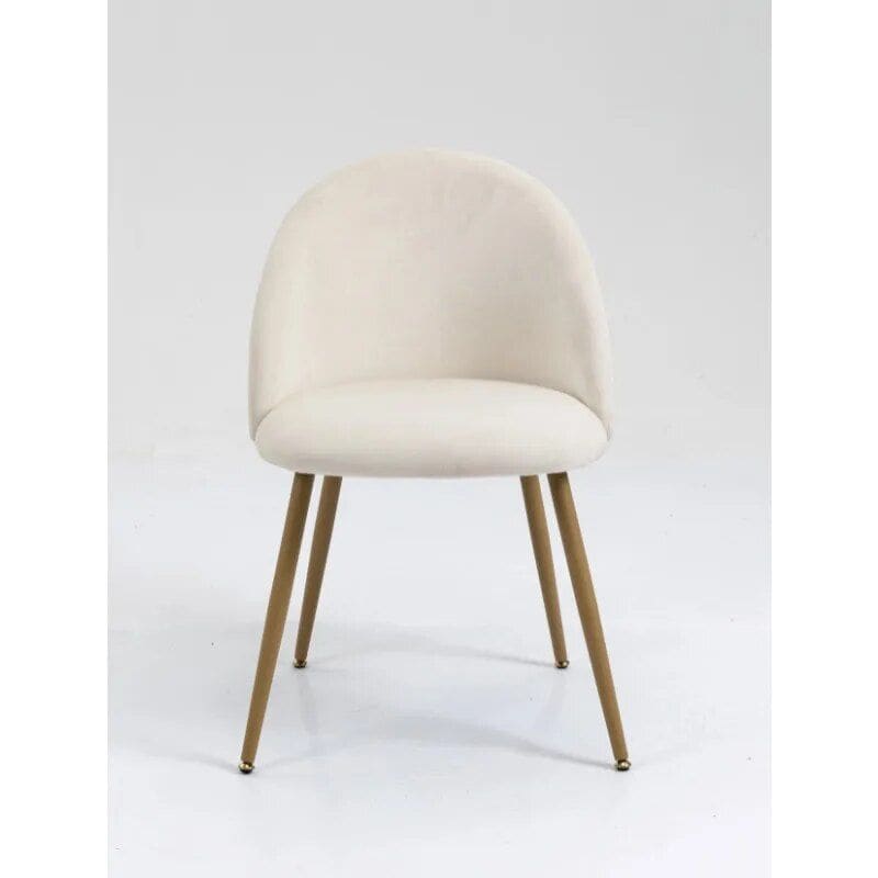 Elegant white dining chair with soft upholstered seat and curved backrest, supported by stylish wooden legs for comfortable seating. Perfect for contemporary or minimalist home decor.