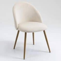 Comfortable modern dining chair with sleek white upholstery and wooden legs for stylish interior decor and dining spaces.