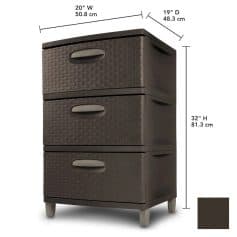Durable brown woven texture storage cabinet ideal for optical clinics, optometry offices. Measures 32