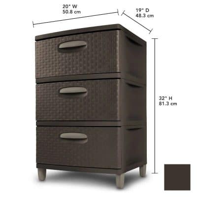 Durable brown woven texture storage cabinet ideal for optical clinics, optometry offices. Measures 32
