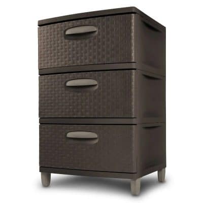 Sturdy 3-drawer storage unit with woven texture design, ideal for organizing office supplies and personal items. Space-saving and stylish storage solution for home or workplace.
