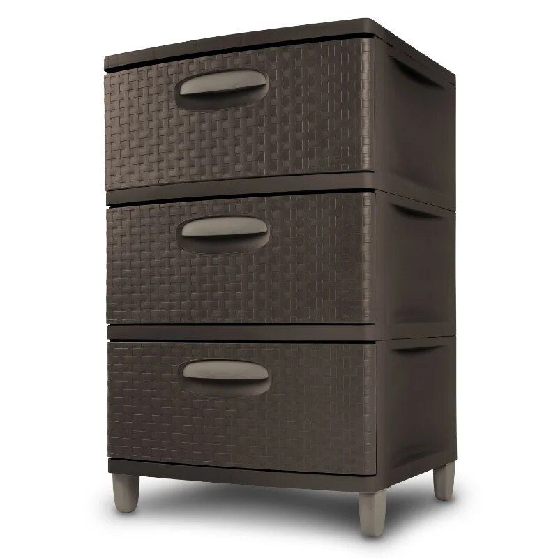 Sturdy 3-drawer storage unit with woven texture design, ideal for organizing office supplies and personal items. Space-saving and stylish storage solution for home or workplace.