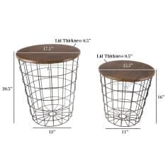 Wire storage basket with wooden top, perfect for organizing and decorative storage solutions in homes and offices. Crafted with durable wire and stylish wood finish for versatility and elegance.