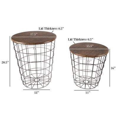 Wire storage basket with wooden top, perfect for organizing and decorative storage solutions in homes and offices. Crafted with durable wire and stylish wood finish for versatility and elegance.