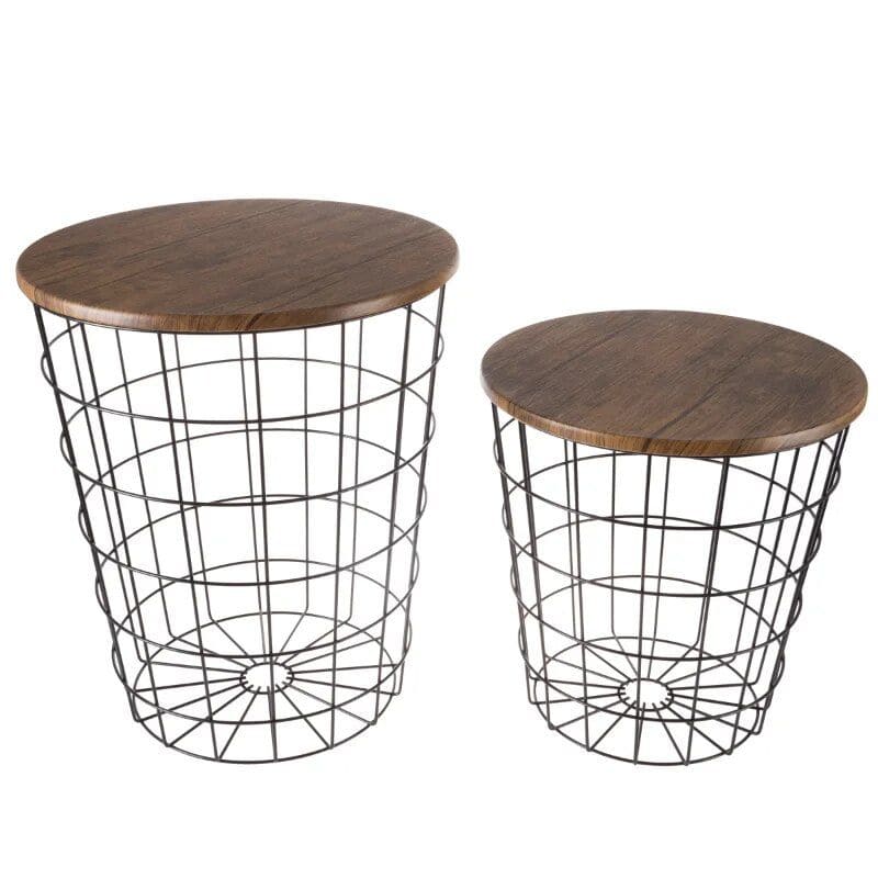 Stylish wireframe side tables featuring round wooden tops, ideal for modern and contemporary home decor. Perfect for living rooms, bedrooms, or offices, combining functionality and aesthetic appeal.