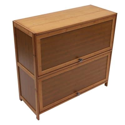 Elegant wooden storage cabinet with two compartments, perfect for organizational needs and aesthetic appeal in medical or office spaces.