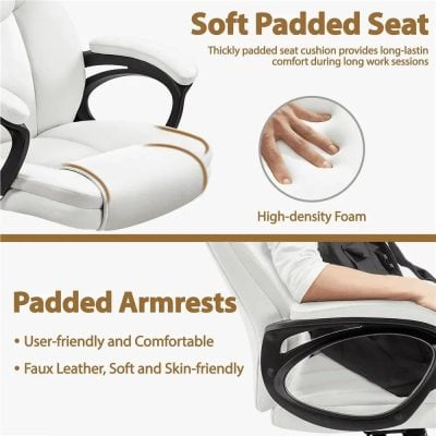 High-density foam cushioned seat for long-lasting comfort during work sessions, padded armrests, and soft, skin-friendly faux leather.