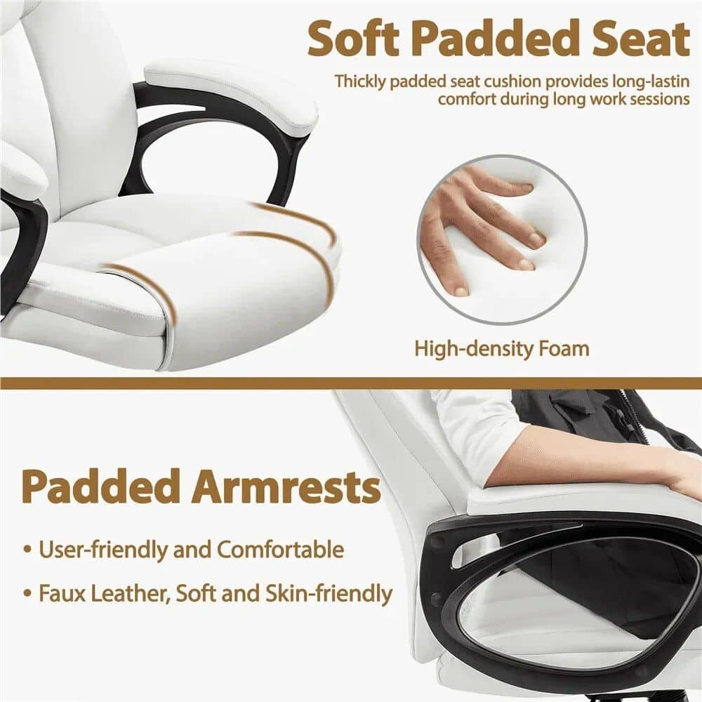 High-density foam cushioned seat for long-lasting comfort during work sessions, padded armrests, and soft, skin-friendly faux leather.