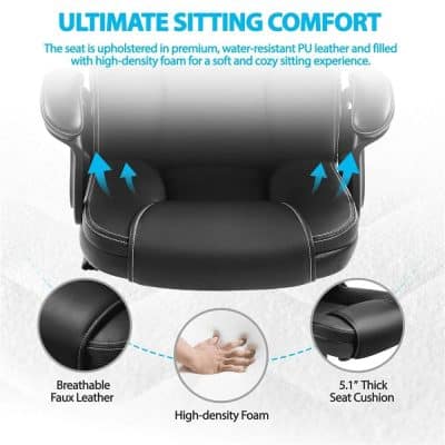 Premium leather ergonomic desk chair with high-density foam cushion for maximum comfort and support. Ideal for home or workplace, enhances sitting experience with durable, breathable faux leather material.