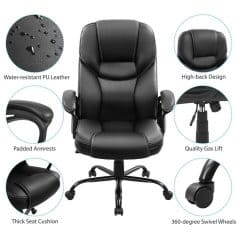 Premium ergonomic office chair with water-resistant PU leather, padded armrests, high-back design, and 360-degree swivel wheels for comfort and mobility. Ideal for home offices and workspaces.