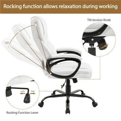 Comfortable, adjustable swivel chair with tilt and rocking functions for optimal office support and relaxation during work hours. Perfect for workplace comfort and health.