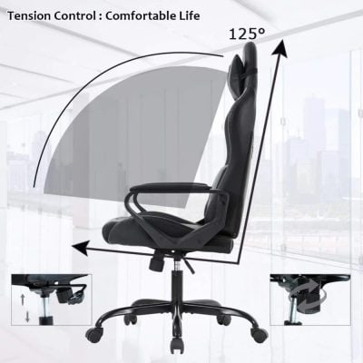 Ergonomic office chair with adjustable tension control, 125° tilt, and high-back support for superior comfort and productivity. Perfect for executive or home office use.